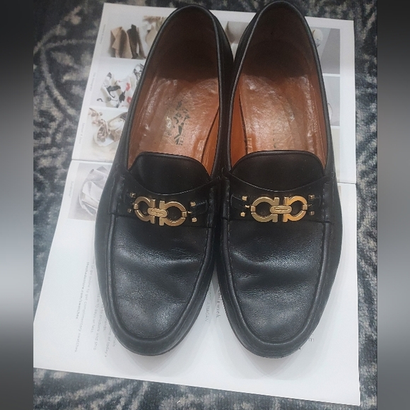Salvatore Ferragamo Other - Salvatore Ferragamo Black and Gold Loafers with Signature Hardware.